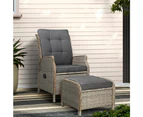 Gardeon Recliner Chair Sun lounge Wicker Lounger Outdoor Furniture Patio Adjustable Grey