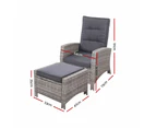 Gardeon 2PC Recliner Chairs Sun lounge Wicker Lounger Outdoor Furniture Adjustable Grey