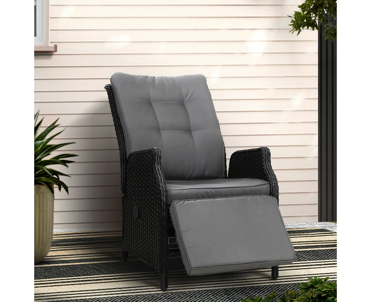 Gardeon Recliner Chairs Sun lounge Wicker Lounger Outdoor Furniture Patio Adjustable Black