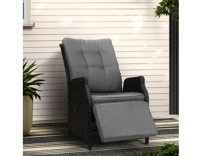 Gardeon Recliner Chairs Sun lounge Wicker Lounger Outdoor Furniture Patio Adjustable Black