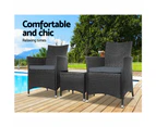 Gardeon 3PC Outdoor Bistro Set Patio Furniture Wicker Chairs Table Cushion All Black