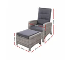 Gardeon Recliner Chair Sun lounge Wicker Lounger Outdoor Patio Furniture Adjustable Grey