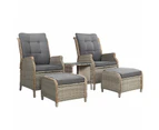 Gardeon 5PC Recliner Chairs Table Sun lounge Wicker Outdoor Furniture Adjustable Grey