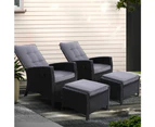 Gardeon 2PC Recliner Chairs Sun lounge Wicker Lounger Outdoor Furniture Adjustable Black