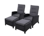 Gardeon 2PC Recliner Chairs Sun lounge Wicker Lounger Outdoor Furniture Adjustable Black