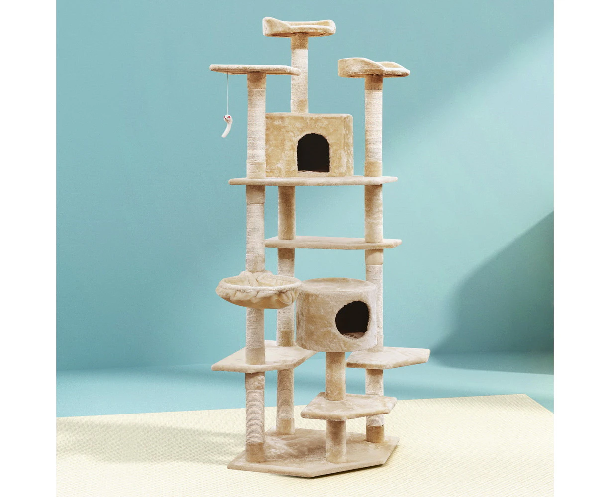 i.Pet Cat Tree 203cm Tower Scratching Post Scratcher Condo Trees House Bed Beige