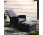 Gardeon Recliner Chair Sun lounge Wicker Lounger Outdoor Patio Furniture Adjustable Black