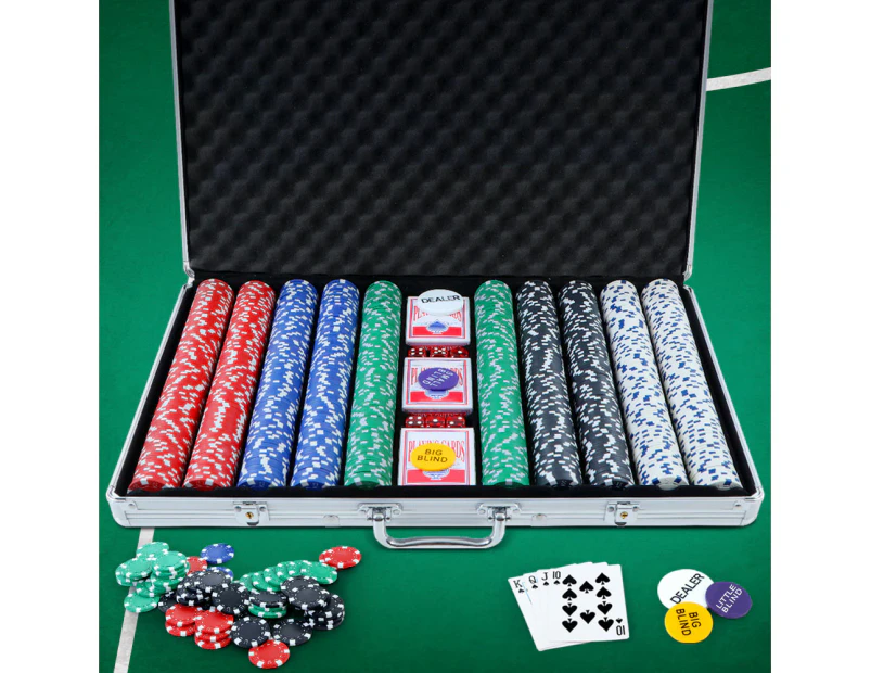1000pcs Poker Chips Set Casino Texas Hold'em Gambling Party Game Dice Cards Case