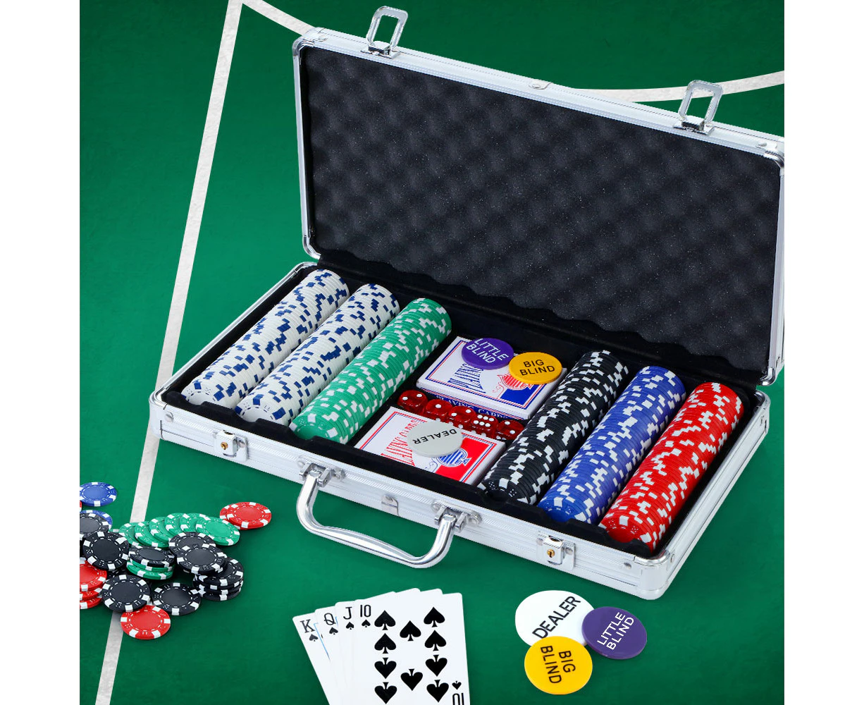 300pcs Poker Chips Set Casino Texas Hold'em Gambling Party Game Dice Cards Case