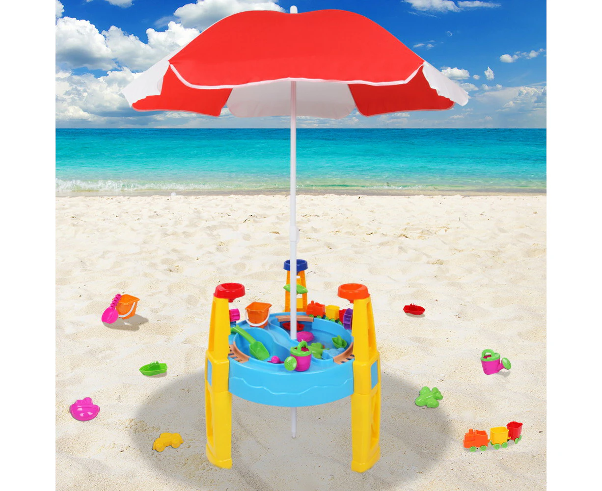 Keezi Kids Sandpit Pretend Play Set Water Sand Table Children Outdoor Toy Umbrella