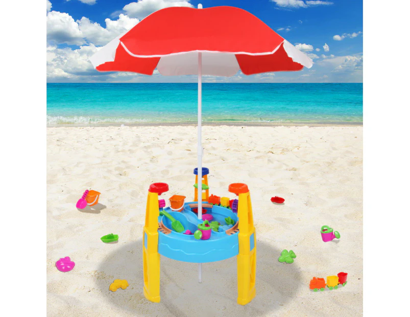 Keezi Kids Sandpit Pretend Play Set Water Sand Table Children Outdoor Toy Umbrella