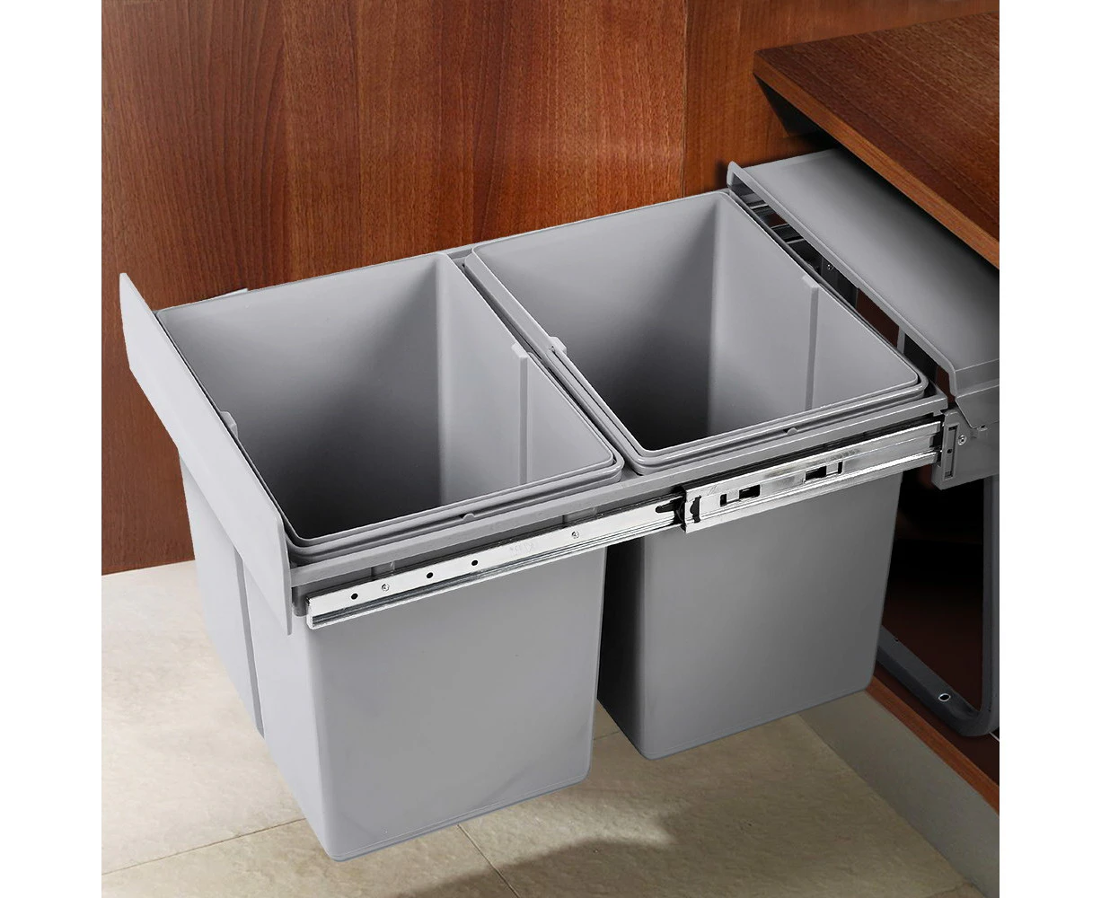 Cefito Pull Out Bin Kitchen Double Basket 2X20L Grey