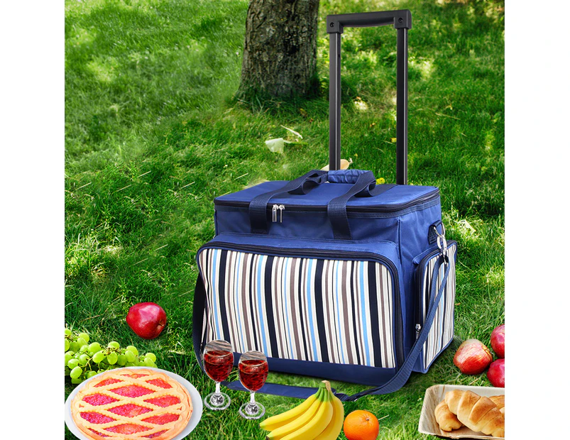 Alfresco 6 Person Picnic Basket Set Bag Wheels Insulated Trolley