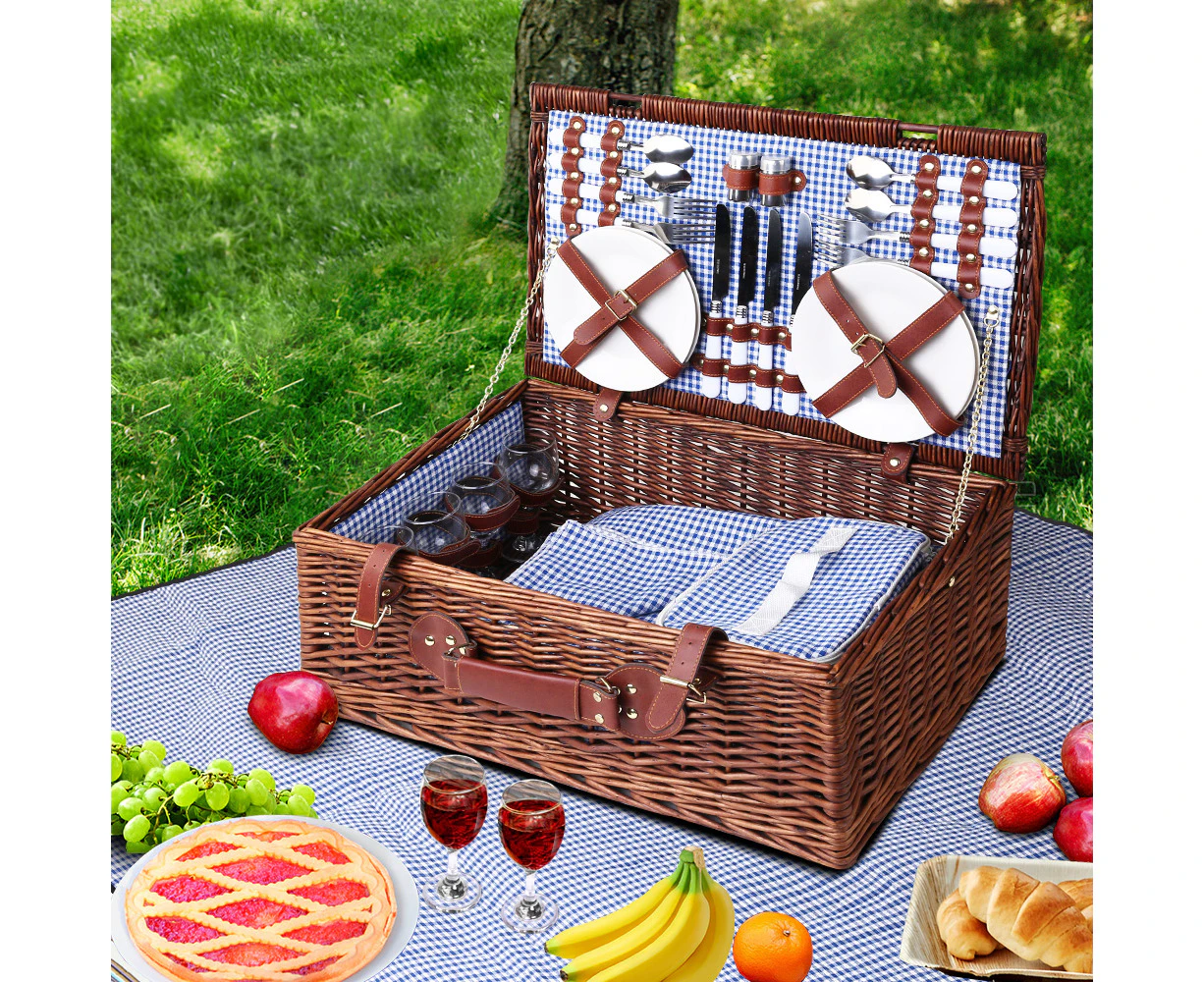 Alfresco 4 Person Picnic Basket Set Insulated Blanket Storage Bag