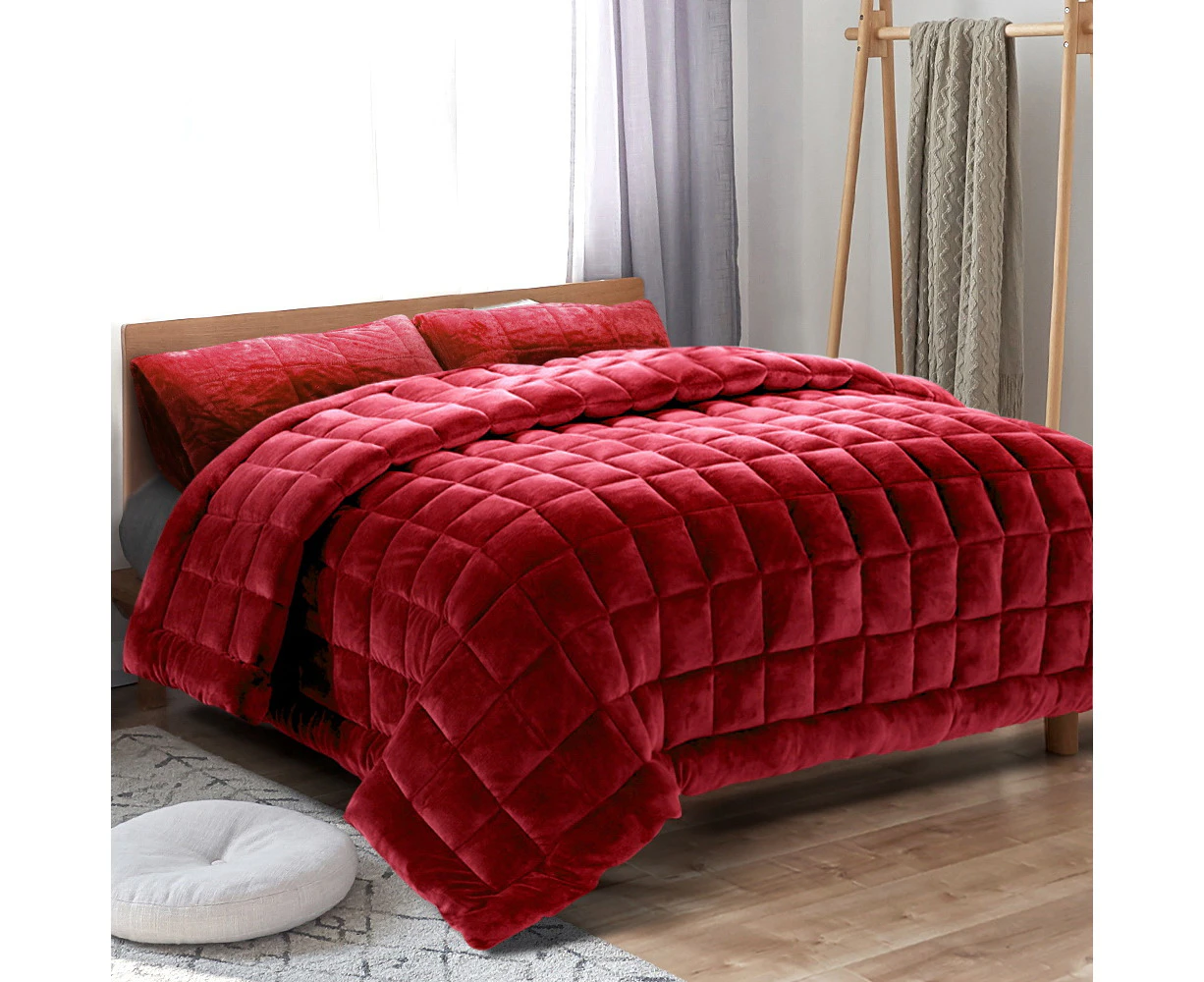 Giselle Bedding Faux Mink Quilt Burgundy Super King