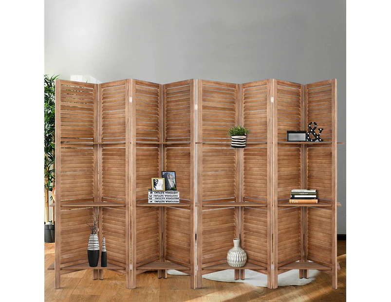 Artiss 8 Panel Room Divider Screen 326x170cm Shelf Oak