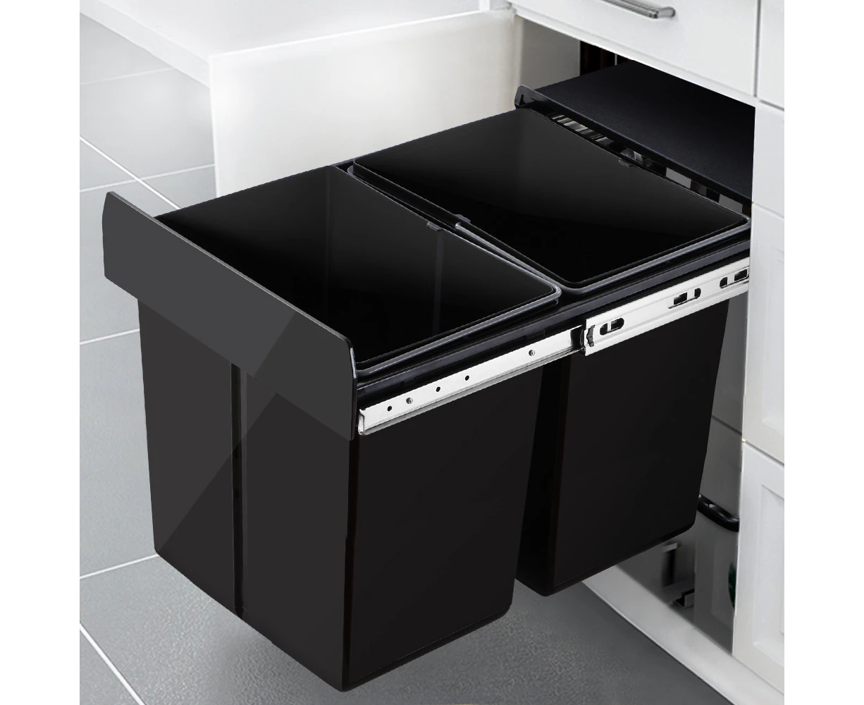 Cefito Pull Out Bin Kitchen Double Basket 2X20L Black