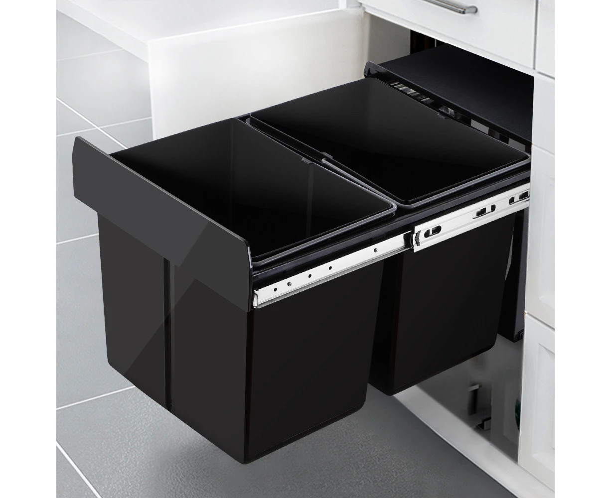 Cefito Pull Out Bin Kitchen Double Basket 2X15L Black