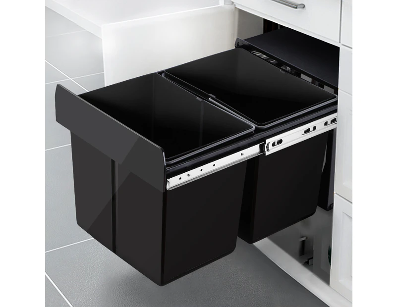 Cefito Pull Out Bin Kitchen Double Basket 2X15L Black