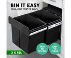 Cefito Pull Out Bin Kitchen Double Basket 2X15L Black