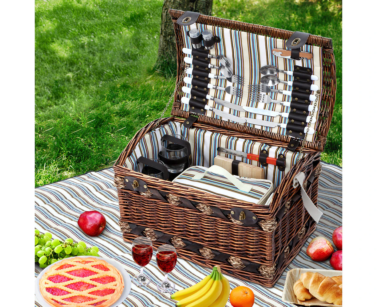 Alfresco 4 Person Picnic Basket Set Insulated Storage Blanket