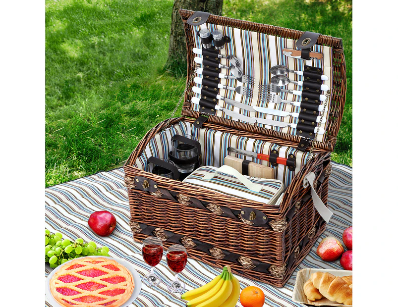Alfresco 4 Person Picnic Basket Set Insulated Storage Blanket