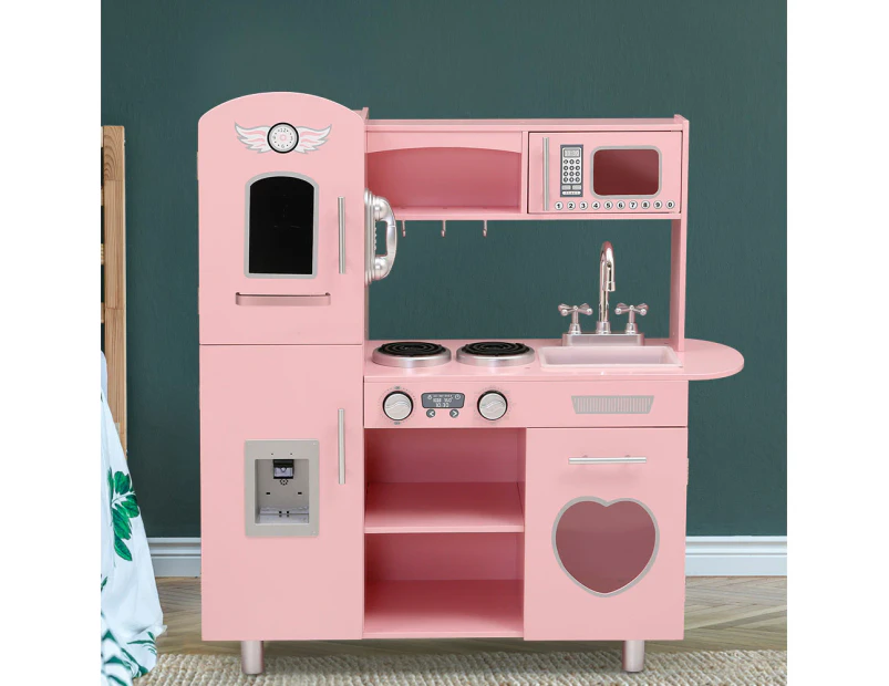 Keezi Kids Kitchen Play Set Wooden Pretend Toys Cooking Children Storage Pink