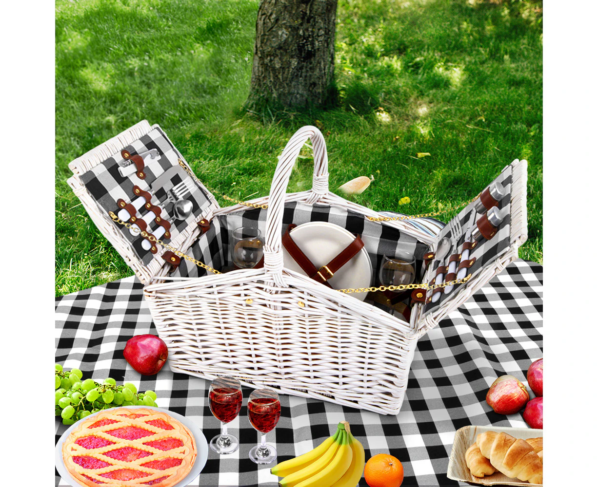 Alfresco 2 Person Picnic Basket Set Insulated Blanket Bag