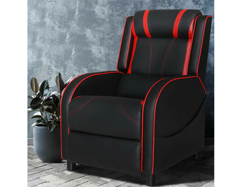 Artiss Recliner Chair Gaming Chair Leather Black Serik