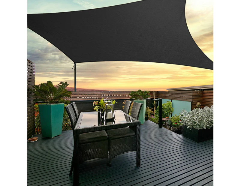 InstaHut Shade Sail 5x7m Rectangle 280GSM 98% Black Shade Cloth