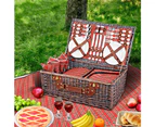 Alfresco 4 Person Picnic Basket Set Insulated Blanket Bag Red