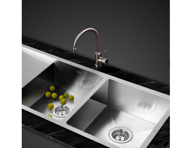 Cefito Kitchen Sink 111X45CM Stainless Steel Basin Double Bowl Laundry Silver