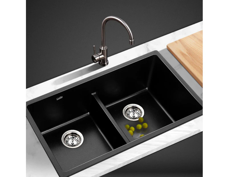 Cefito Kitchen Sink Stone Sink Granite Laundry Basin Double Bowl 79cmx46cm Black