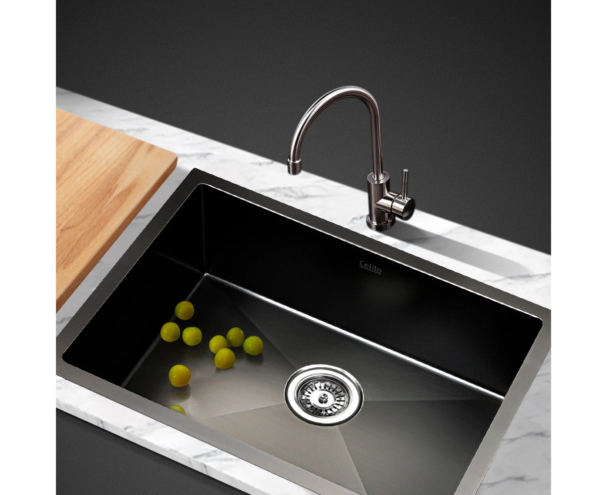 Cefito Kitchen Sink 60X45CM Stainless Steel Basin Single Bowl Laundry Black