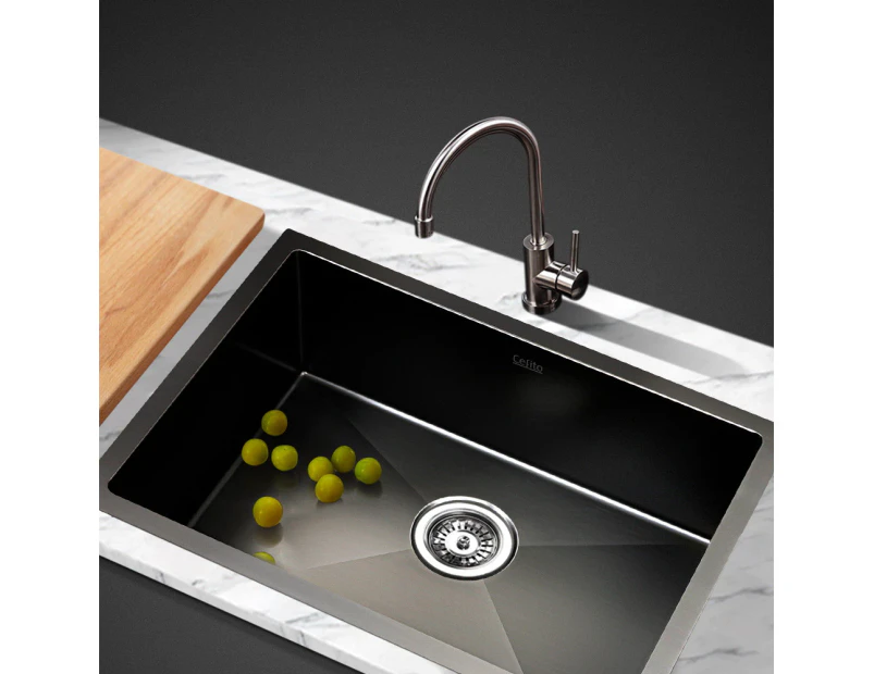 Cefito Kitchen Sink 60X45CM Stainless Steel Basin Single Bowl Laundry Black