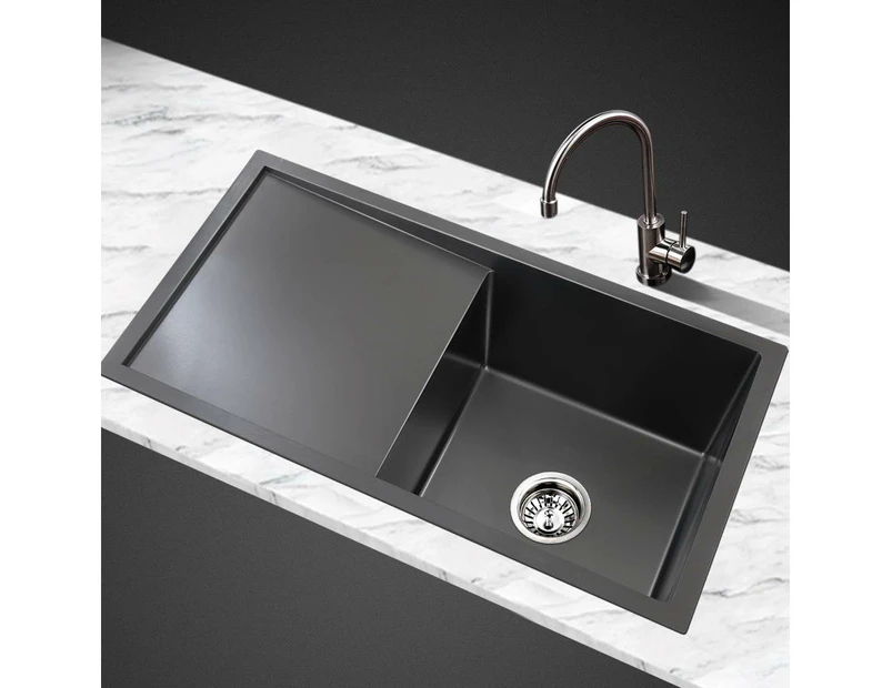 Cefito Kitchen Sink 75X45CM Stainless Steel Basin Single Bowl Laundry Black