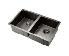 Cefito Kitchen Sink 77X45CM Stainless Steel Basin Double Bowl Laundry Black