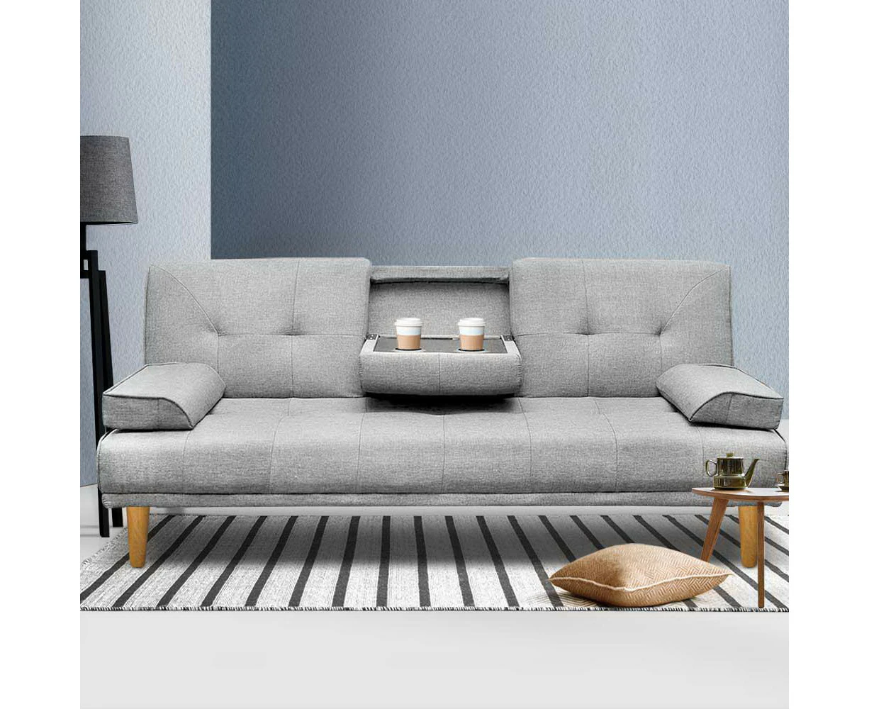 Artiss Sofa Bed 188CM Grey Faux Linen