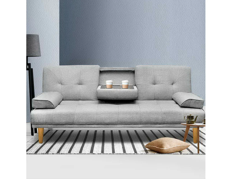 Artiss Sofa Bed 188CM Grey Faux Linen