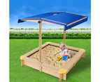 Keezi Kids Sandpit Wooden Sandbox Sand Pit with Canopy Bench Seat Toys 101cm