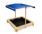 Keezi Kids Sandpit Wooden Sandbox Sand Pit with Canopy Bench Seat Toys 101cm