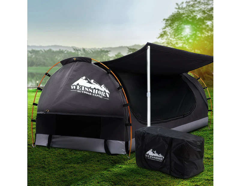 Weisshorn Double Swag Camping Swags Canvas Free Standing Dome Tent Dark Grey