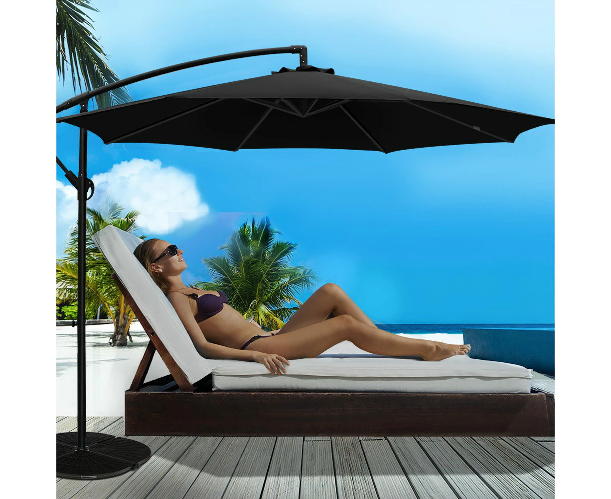 InstaHut 3m Outdoor Umbrella Cantilever Beach Garden Patio Black