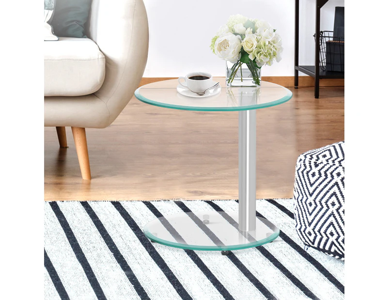 Artiss Coffee Table Round Tempered Glass Side End Beside Tables Cafe 45cm