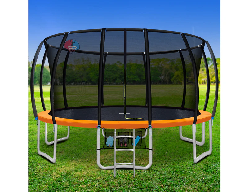 Everfit 16FT Trampoline for Kids w/ Ladder Enclosure Safety Net Rebounder Orange