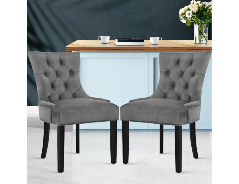 Artiss Dining Chair Set of 2 Velvet Grey French Cayes