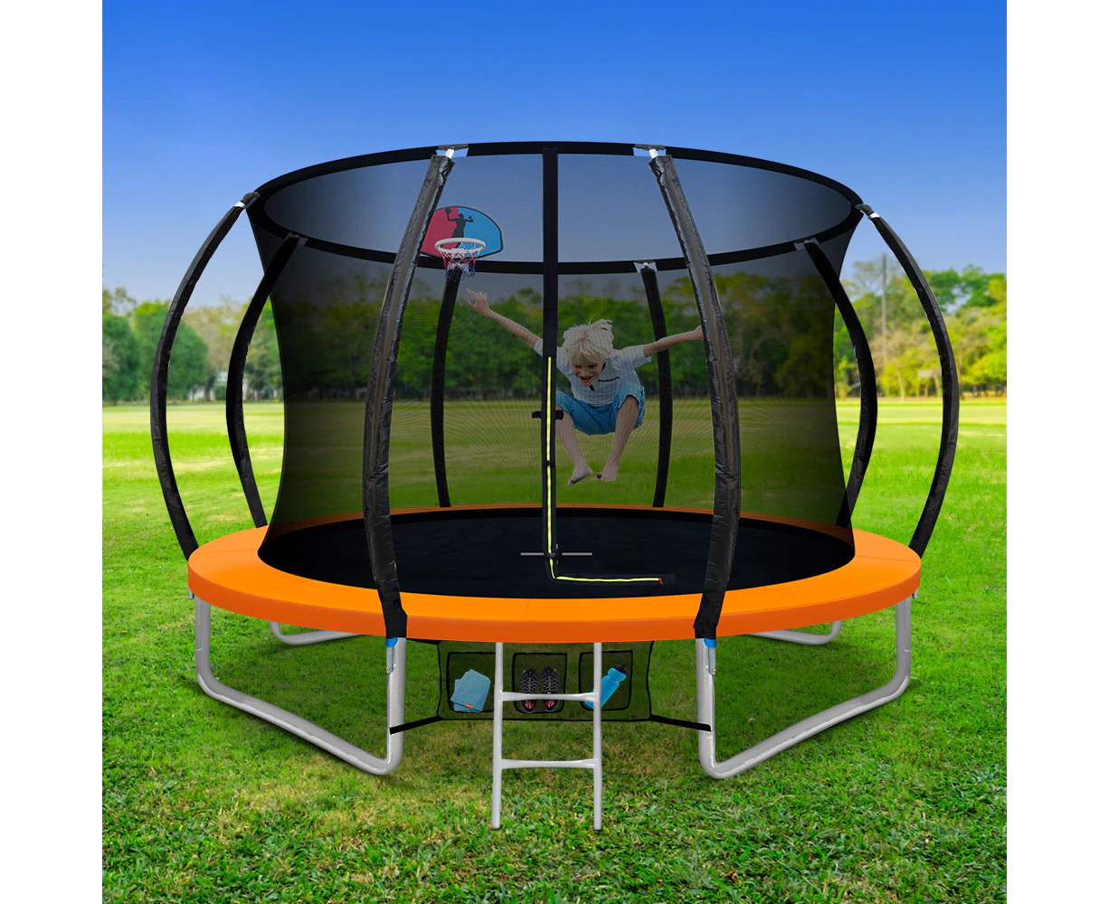 Everfit 10FT Trampoline for Kids w/ Ladder Enclosure Safety Net Rebounder Orange