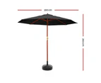 InstaHut 3m Outdoor Umbrella w/Base Pole Umbrellas Garden Sun Stand Deck Black