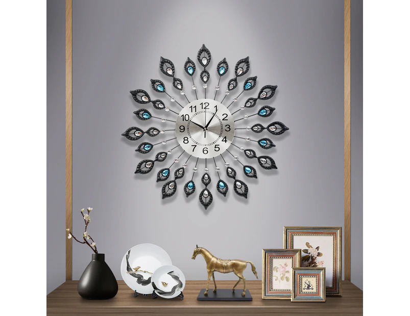 Artiss 60cm Wall Clock Large 3D Peacock Crystal Silver