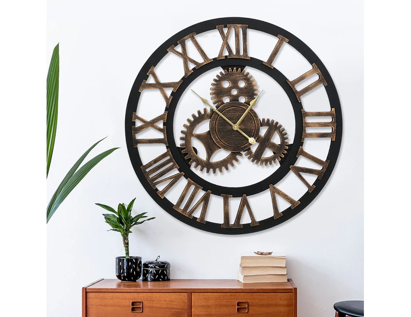 Artiss 80cm Wall Clock Large Retro Roman Numerals Brown